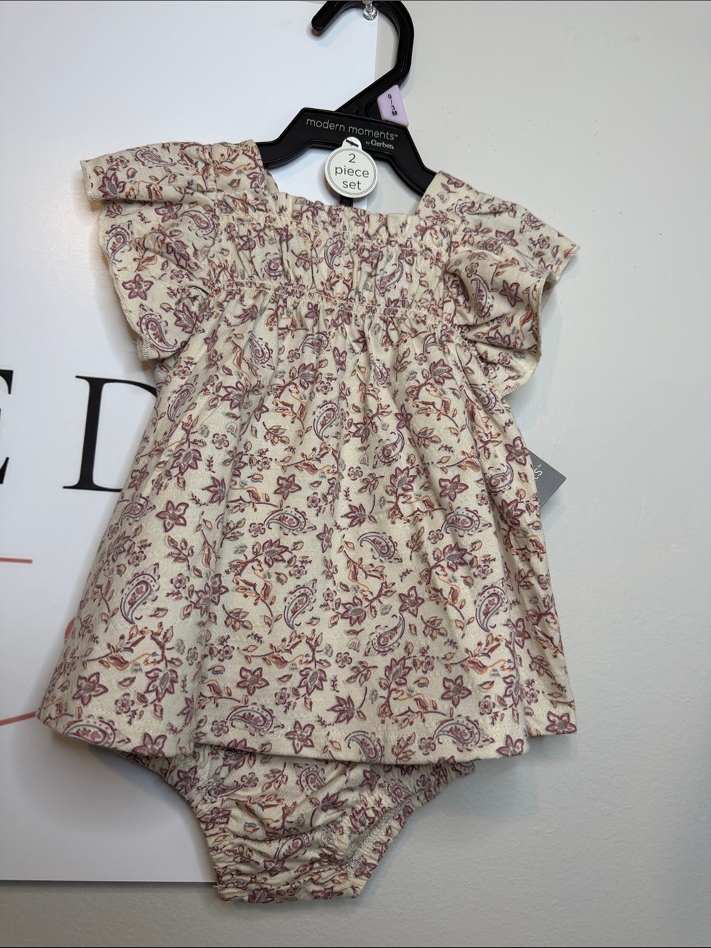modern moments Floral Paisley Cream and Mauve Baby Dress Set